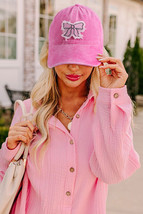Rose Red Distressed Bow Patched Baseball Cap - $97.71 MXN