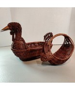 (2) VTG Rattan Wicker Woven Duck Turkey Goose Basket Wooden Beak &amp; Small... - $10.89
