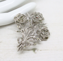 Vintage Signed Exquisite Silver Marcasite Carnation Flower BROOCH Pin Jewellery - £21.33 GBP