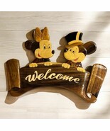 Vtg Disney MICKEY MINNIE MOUSE Welcome Wall Decoration Wood Intarsia Mar... - $895.23 MXN