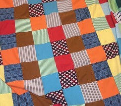 Patchwork Quilt Multicolor Vintage Handmade Retro 75 x 85 Granny Blanket - $32.73