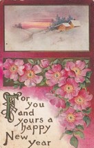 Happy New Year Pink Flowers Springfield to Lockwood MO 1911 Postcard C01 - £2.36 GBP