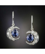 3Ct Round Blue Sapphire Simulant Diamond Dangle Earrings White Gold Fins... - $247.39 CAD
