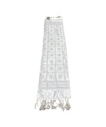 Vintage White Silk Table Runner Or Scarf Geometric Design With Fringe 9.... - $13.09
