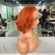 short wavy ginger orange bob lace front wig/human hair ginger orange wavy wig - £200.59 GBP+