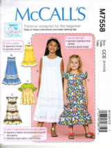McCall&#39;s M7558 Toddler Girls 3 to 6 Learn to Sew Dress Uncut Sewing Pattern - £9.68 GBP