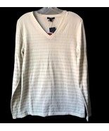 New With Tags Tommy Hilfiger Beige Sweater w/ Silver Size Medium - $21.88