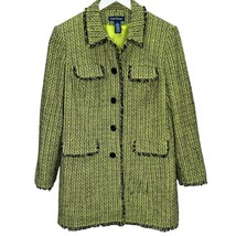 EVAN PICONE Womens Coat Lime Green/Black Raw Hem Size 16 Tweed Peacoat - £35.57 GBP