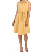 New Sharagano Yellow Cotton Shirt Belted Flare Dress Size 16 - £42.22 GBP