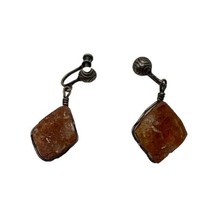 Sterling Silver T2 Raw Citrine Earrings Screwback Clip Mexico Earrings - £21.42 GBP