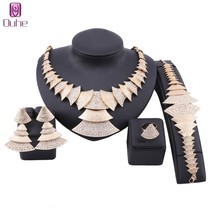 African Jewelry Set Gold Color Crystal Necklace Earring Ring Party Engagement An - £20.19 GBP