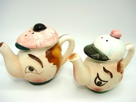 Salt and Pepper shakers, Anthropomorphic TEAPOTS Japan Golf Hat Baseball Pink Wh - £24.57 GBP