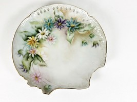 Daisies Asters Plate Signed Pierced Rim Un-even Cut Out Edge China Hand Painted - $21.77