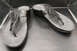 Fitflop Womens Rumba Sandals Sz 7 Black Leather Beaded Thong Toe Post Slide - $28.00
