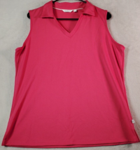 Lady Hagen Tank Top Women Size Large Hot Pink Polyester Sleeveless Collared Slit - £10.13 GBP