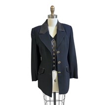 VTG Alberto Makali 3-Piece Pant Suit Jacket Vest Pants Black w/ Leather ... - $147.51