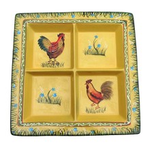 NWT JAY Import 4-Section Square Rooster Serving Platter, Plate, Gold, Red - $42.88
