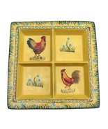 NWT JAY Import 4-Section Square Rooster Serving Platter, Plate, Gold, Red - £33.52 GBP