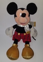 Dressed Mickey Mouse Plush 16&quot; Disney Store Christmas Carol Scarf Plaid Shorts - £13.15 GBP