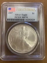 2007P- American Silver Eagle- PCGS- MS70- First Strike- Toned - £246.73 GBP