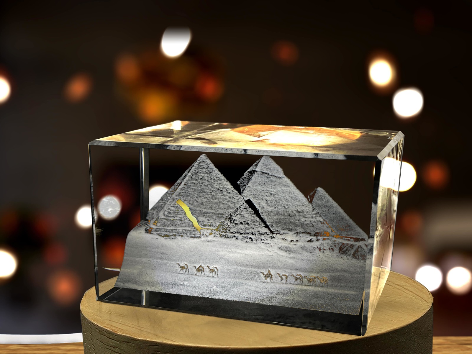LED Base included | Great Pyramid of Giza 3D Engraved Crystal Keepsake S... - $25.99