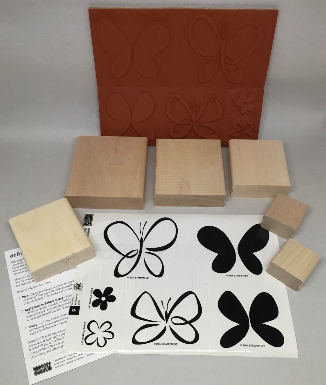 NEW Stampin' Up! Bold Butterfly rubber stamp set of 6 flower outline 2004 - $14.03