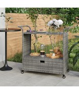  Bar Cart with Drawer Gray 39.4&quot;x17.7&quot;x38.2&quot; Poly Rattan - $5,290.61 MXN