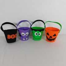 4 Halloween Felt Buckets Pumpkin Monsters Boo Trick or Treat Party Goodies 5&quot; - £11.60 GBP