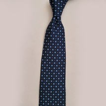 Nautica Men Dress Silk Tie Navy Blue with print 3.5&quot; wide 60&quot; long - £15.68 GBP