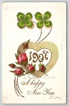 New Year Greeting 1907 Roses And Clover Postcard Q25 - £4.69 GBP