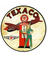 Texaco oil gas station p40 Warhawk plane pinup girl steel metal sign - £71.23 GBP