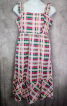 Torrid Poplin Tiered Ruffle Strap Midi Dress Size 0/Large Pink Plaid Ela... - $38.99
