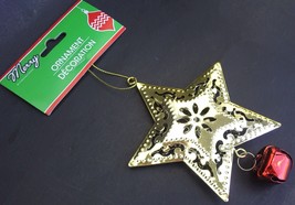3D Metal Christmas Star Ornaments W Jingle Bell &amp; Foil Loops 1/PK Select Colors - £2.39 GBP