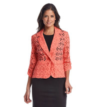NWT-MADISON Leigh ~Size Large~ Eyelet 100% Cotton Blazer Jacket Coral One-Button - £23.48 GBP