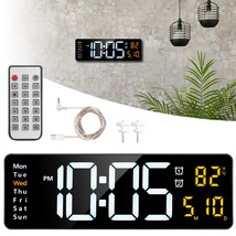 15.7inch LED Digital Wall Clock Temperature Date Day Display USB Remote ... - £53.14 GBP