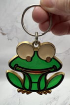 Vintage Big Eye Frog Stained Glass &amp; Metal Keychain Keyring 2.5&quot; - £6.43 GBP