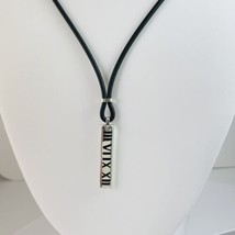 Tiffany 16” Atlas Necklace Bar Pendant in Black Enamel, Silver, Rubber Cord - $175.00