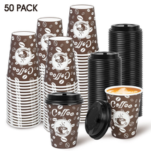 Disposable Paper Cups, Paper Coffee Cups with Lids for Beverages to Go Coffee Cu - £27.39 GBP