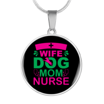 Wife dog mom nurse  Circle Necklace Stainless Steel or 18k Gold 18-22&quot; - £34.29 GBP+