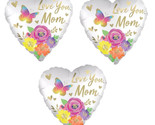 Set of 3 Mother&#39;s Day &#39;LOVE YOU MOM&#39; SATIN FLORAL HEART Foil Balloons - ... - £11.16 GBP