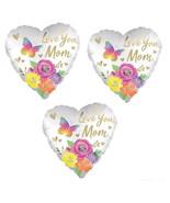 Set of 3 Mother&#39;s Day &#39;LOVE YOU MOM&#39; SATIN FLORAL HEART Foil Balloons - ... - £10.94 GBP