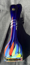 Makora Poland Krosno Vase Hand Blown Art Glass Flower Bud Cobalt Blue Multicolor - £36.15 GBP