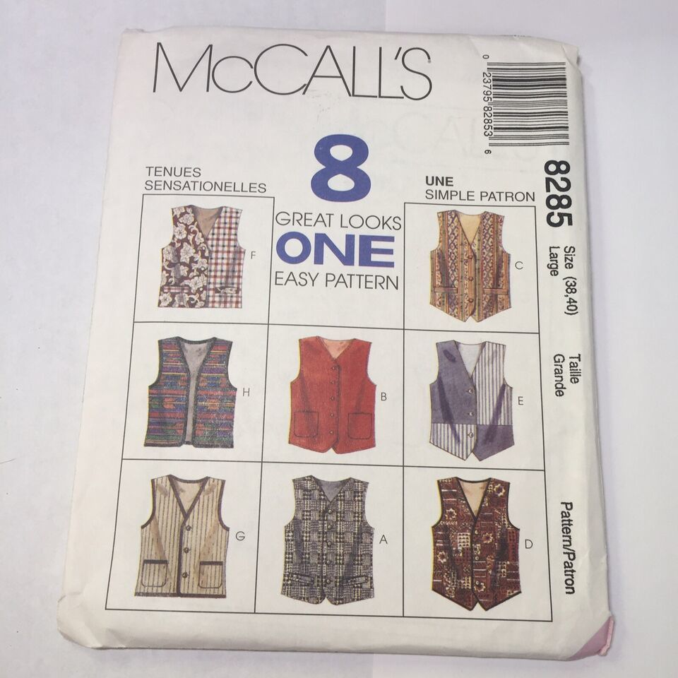 McCall's 8285 Size 38 40 Misses' and Men's Lined Vests - $12.86