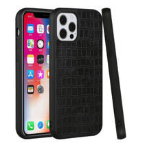 Hard PU Leather Croc Design Hybrid Case Cover Black For iPhone 14 - £5.99 GBP