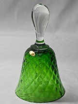 Vintage Borske Sklo 5.5&quot; Diamond Quilted Crystal Bell &amp; Clapper In Emerald Green - $41.37