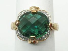 Oval Faceted Fantasy Green Stone &amp; CZ Gold Plated Ring Size 6 - £38.54 GBP