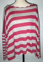 Womens USA NWT New Romeo Juliet Couture Top Medium Stripes Dark Red Gray M Rayon - £94.84 GBP