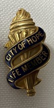 Gold colored pin with legend &quot;City of Hope Life Member&quot; on blue enamel - £5.49 GBP