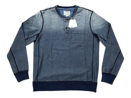 Lucky Brand Jeans Mens M Blue Indigo Dip-Dye Pocket Henley Pullover Swea... - £21.27 GBP