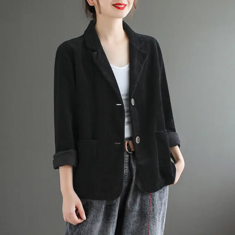 Luck A Vintage Women Corduroy Jacket Spring Autumn Coat Ladies Casual Outwears F - £111.65 GBP
